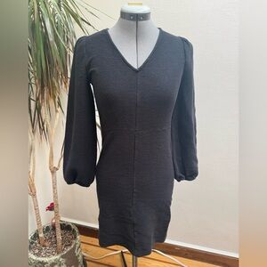 Madewell Textured V-Neck Puff Sleeve Mini Dress Charcoal 100% Cotton